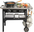 Cuisinart Outdoor Wok Station, 50,000 BTU Propane Outdoor Wok Burner w Prep Table, 14?测?? Carbon Steel Wok for Stir Fry, Searing, BBQ ?? Black