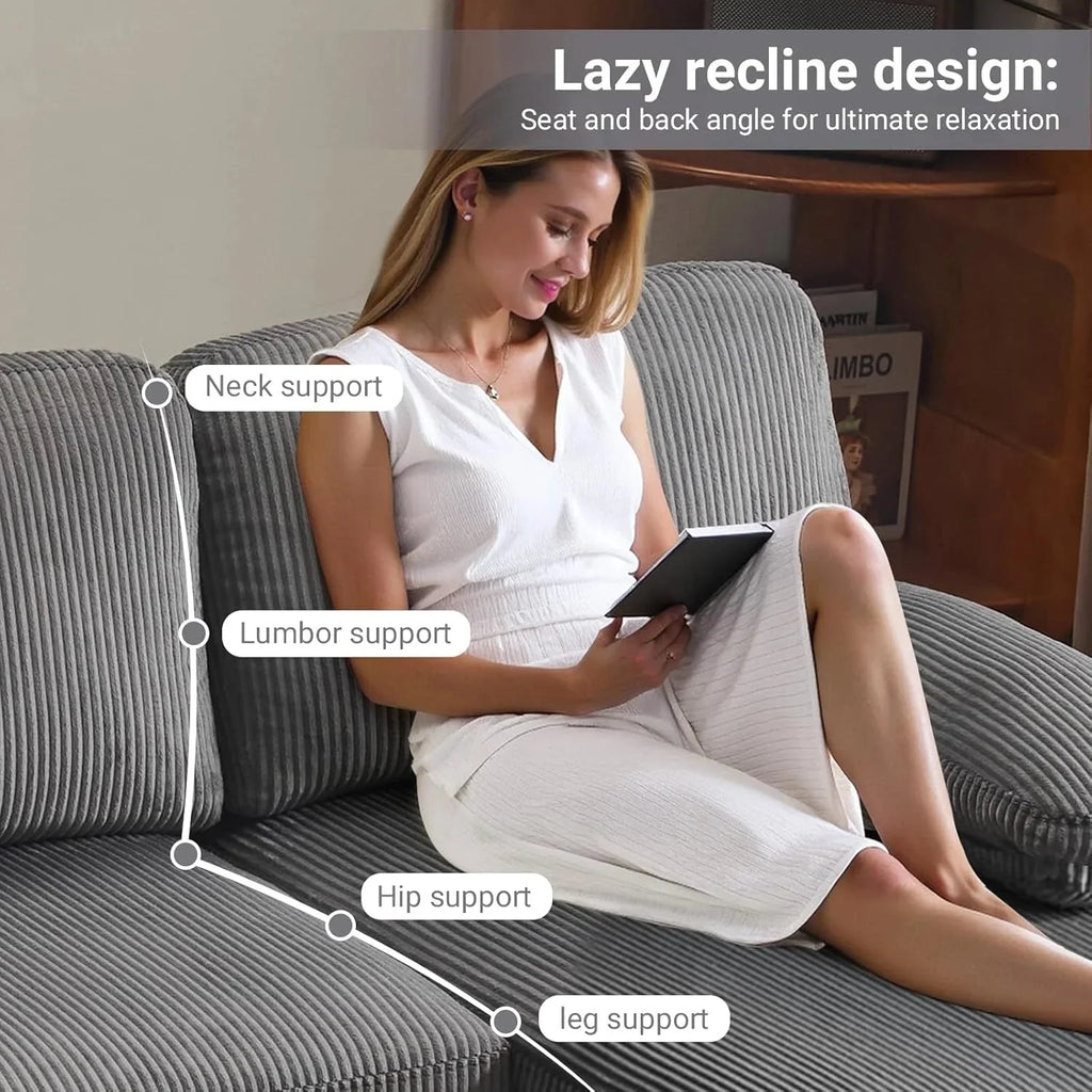 VINGLI 110 Sectional Couches for Living Room,U Shaped Couch with Double Chaise, 4-Seat Sofa Set with Chenille Fabric for Home Furniture,Beige
