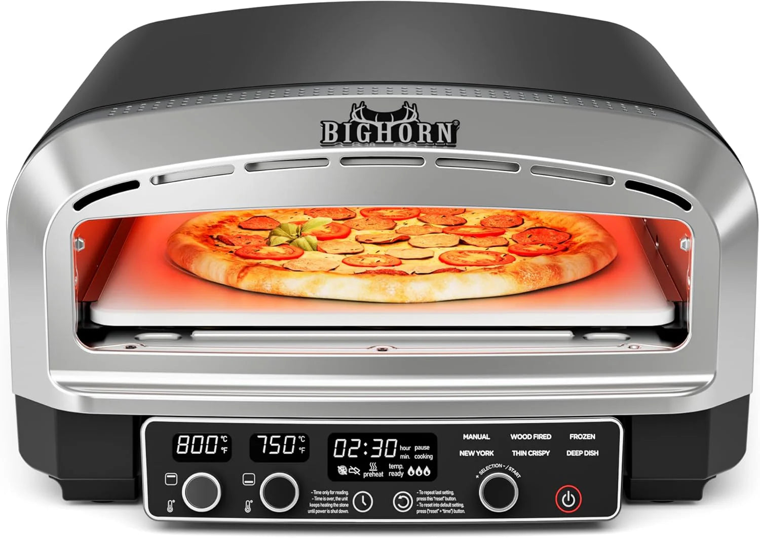 BIG HORN 14 Electric Pizza Oven, Countertop, Stainless Steel