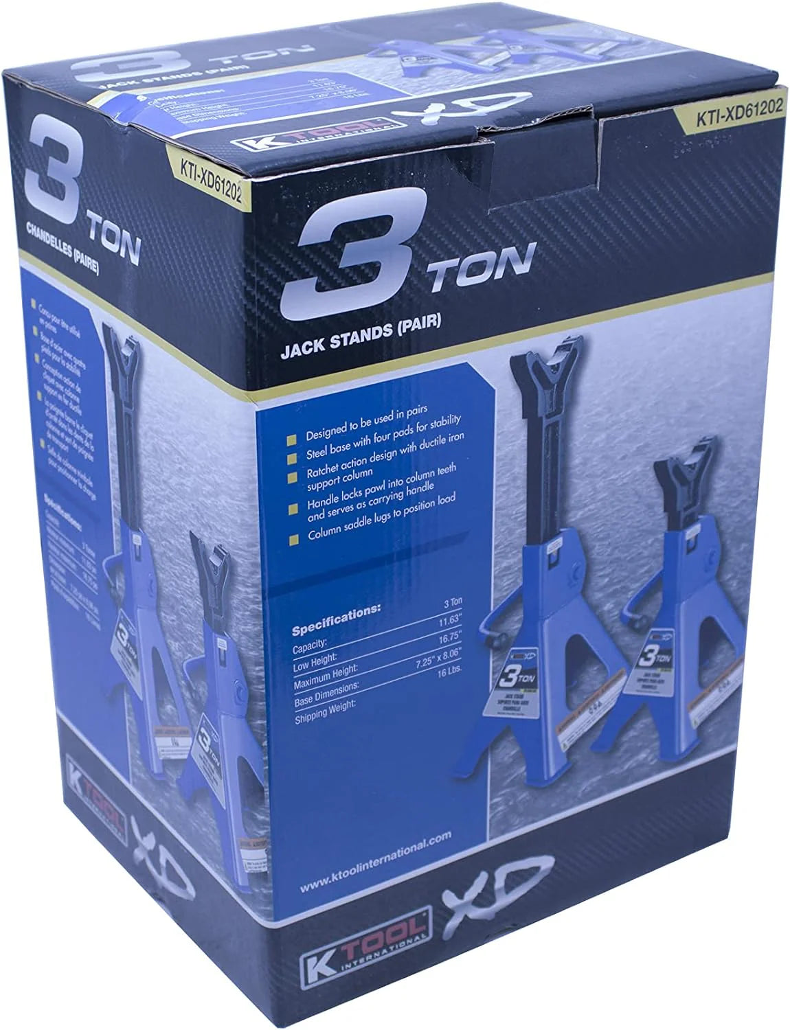 HD61222 22 Ton Automotive Jack Stands for Garages, Repair Shops, and DIY, Pin Style, V Shaped Saddle, Heavy Duty Steel Frame, Adjustable Height 11.825- 19.725, Black/Blue, Pair