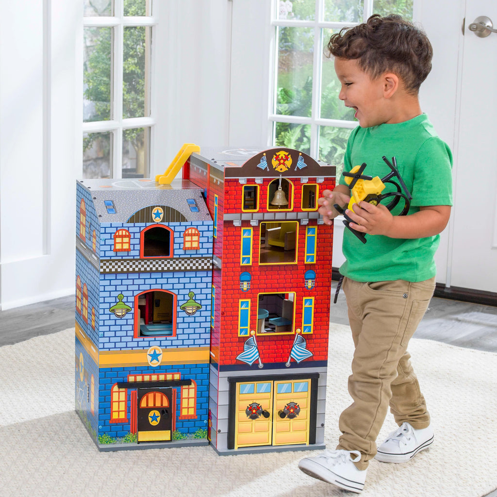 KidKraft Everyday Heroes Wooden Foldable Playset with 26 Pieces