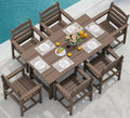 SERWALL 7-Piece Patio Table Set, Outdoor HDPE Dining Furniture with Umbrella Hole, All Weather Table and Chairs for Lawn, Garden, Poolside, Aruba
