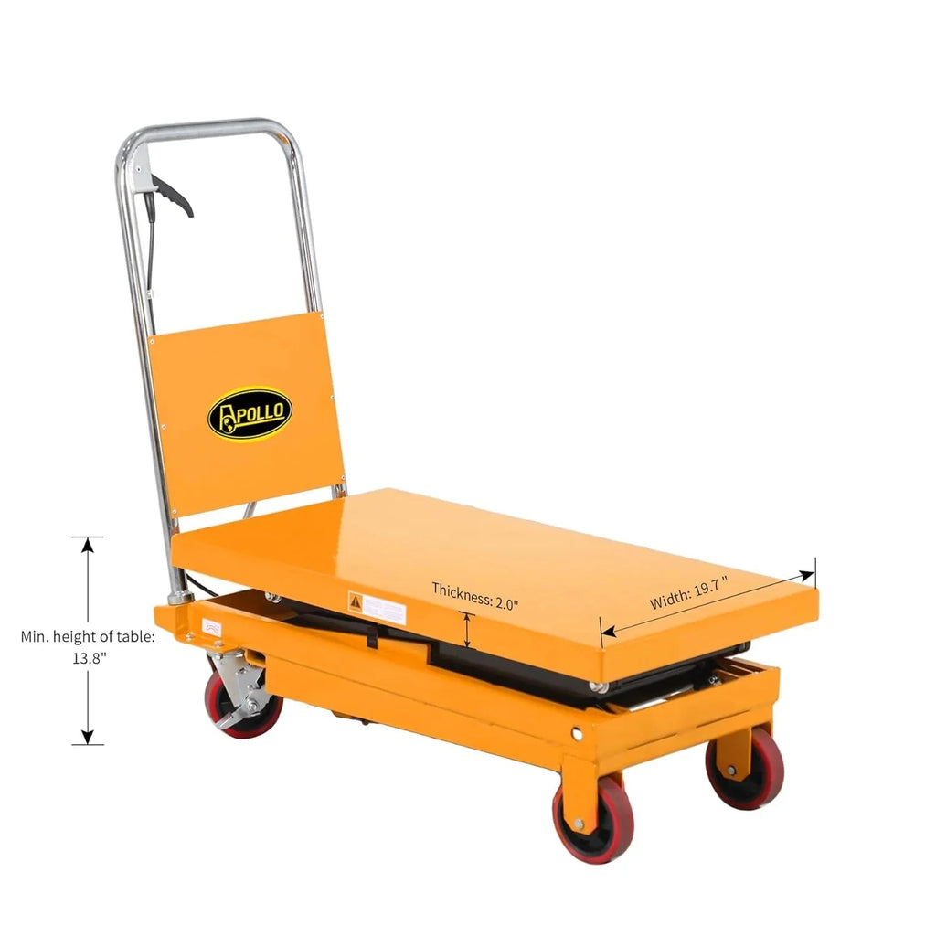 APOLLOLIFT Hydraulic Lift Table Cart – 770 lbs Capacity, 51 Max Height, Double Scissor Lift with Safety Guard & 4 Wheels