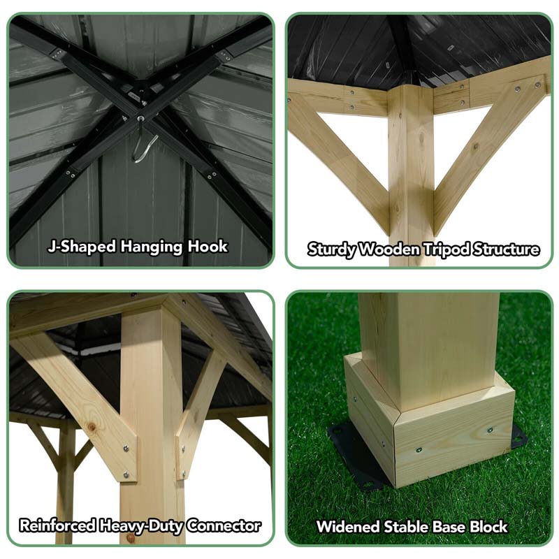 10 X 10 Ft Outdoor Patio Hardtop Gazebo With Wood Frame Amp 2 Tier Metal Roof All Weather Gazebo Pergolas Shelter