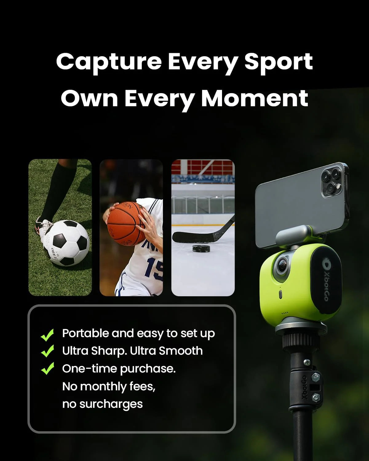 Chameleon AI 4K Sports Camera, Soccer & Basketball Tracking, No Subscription