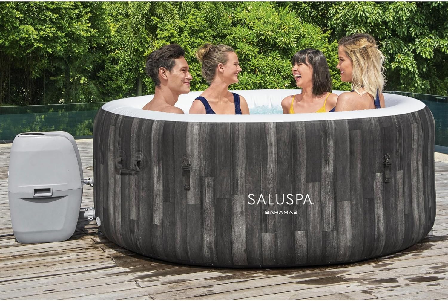 Bestway SaluSpa Fiji AirJet Large Round 2 to 4 Person Inflatable Hot Tub Portable Outdoor Spa with 120 AirJets and EnergySense Cover, Grey