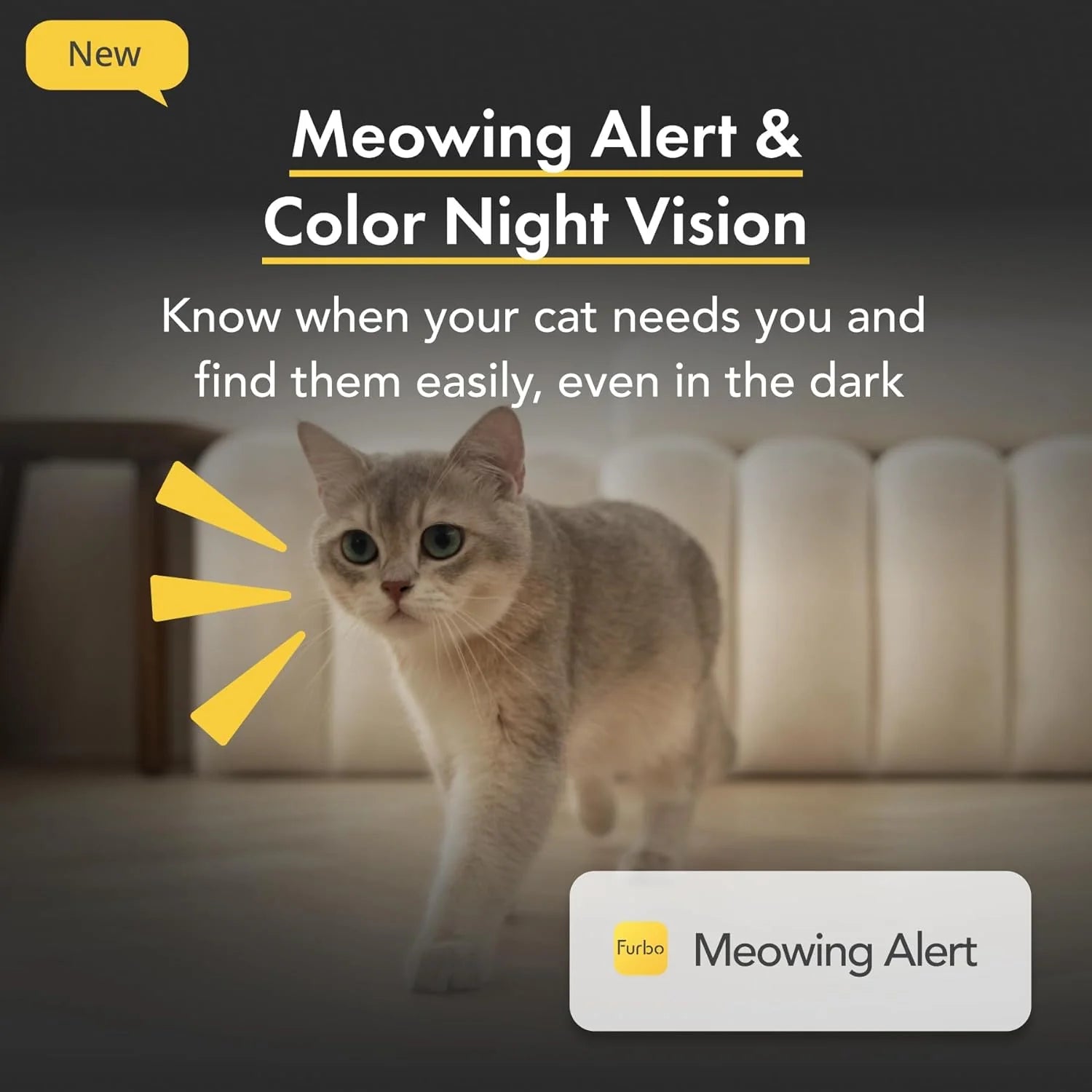 360° Cat Camera: See Your Cat from Anywhere | Rotating 360° Cat Tracking, Treat Toss, Color HD Night Vision, 2-Way Audio, Real-Time Notifications, Designed for Cats | Pet Camera w/Phone App