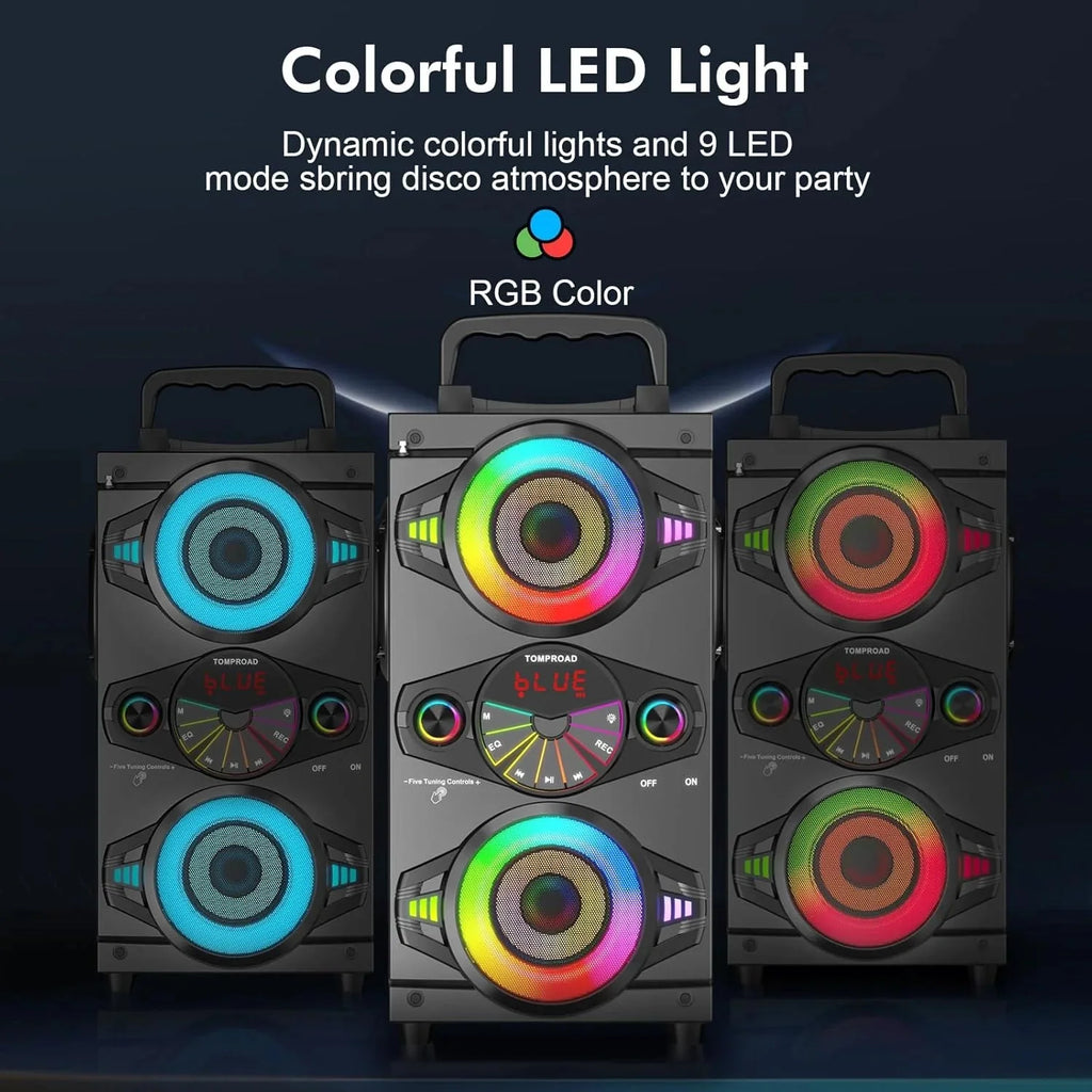 Speakers, 60W Portable Wireless Loud Outdoor Home Party Bluetooth Speaker with Subwoofer, FM Radio, LED Colorful Lights, Microphone, Remote and Big Powerful Stereo Deep Bass Sound Boombox