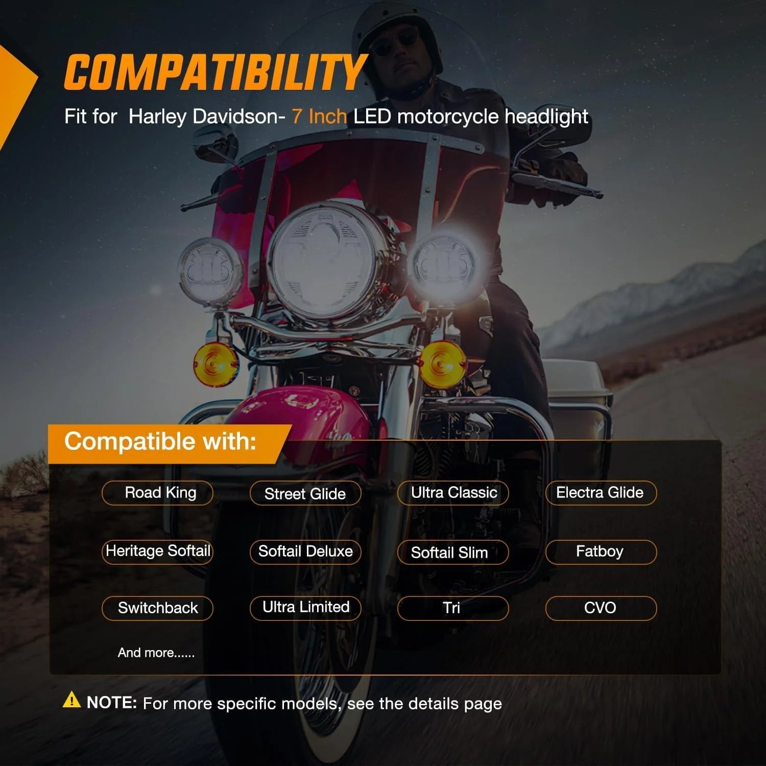 7 Motorcycle Led Headlights 4.5 Fog Light Assist DOT Kit Compatible with Harley-Davidson Elektra Street Glide Fat Boy Road King Heritage Softtail CVO,