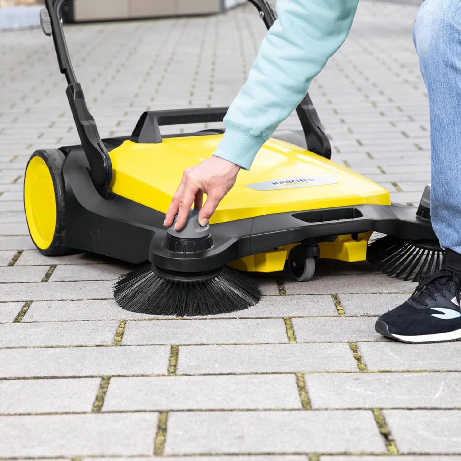 S 6 Twin Walk-Behind Outdoor Hand Push Floor Sweeper - 10 Gallon Capacity - 33.9 Sweeping Width - Sweeps up to 32,300 Square Feet/Hour