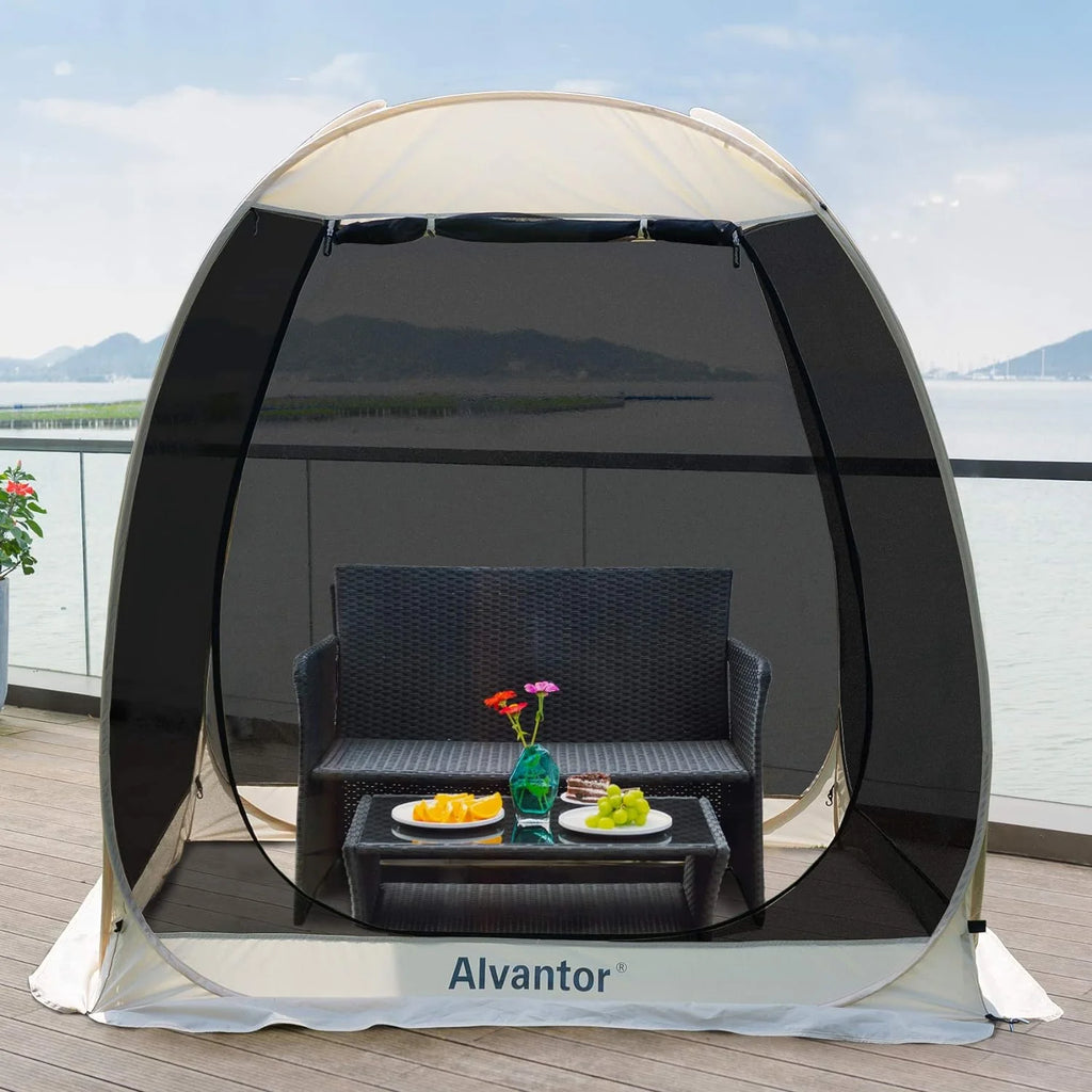 Screen House Room Camping Tent Outdoor Canopy Pop Up Sun Shade Shelter 8 Mesh Walls Not Waterproof Beige 12'x12' Patent Pending