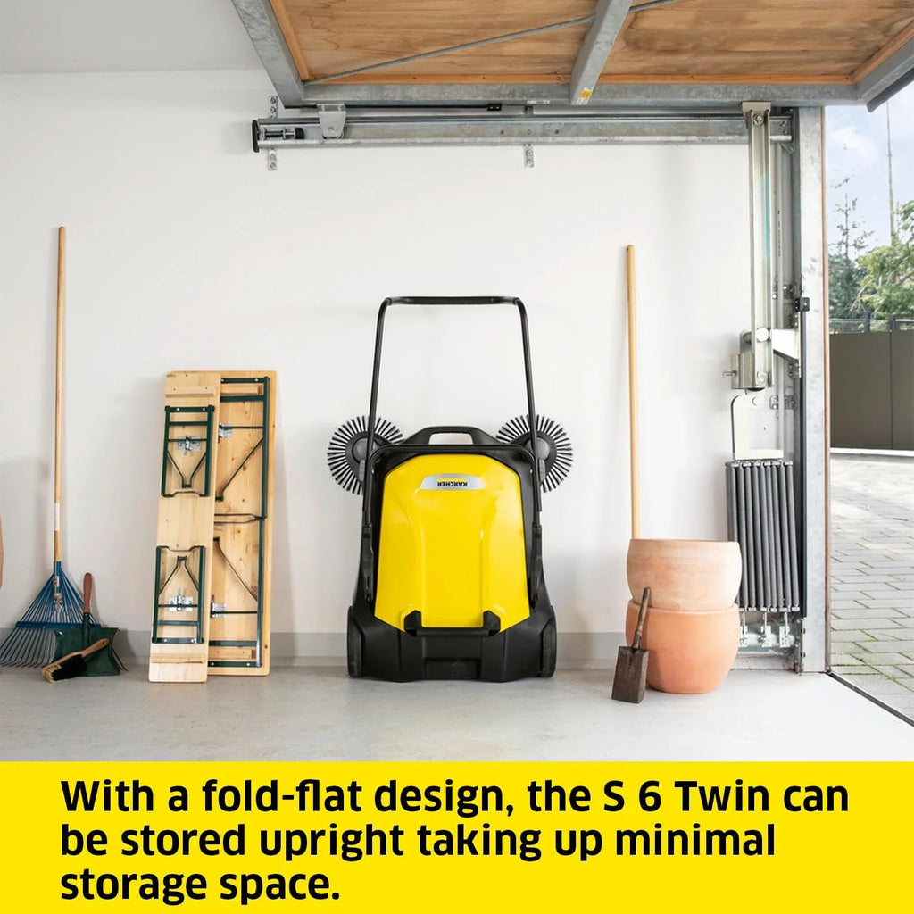 S 6 Twin Walk-Behind Outdoor Hand Push Floor Sweeper - 10 Gallon Capacity - 33.9 Sweeping Width - Sweeps up to 32,300 Square Feet/Hour
