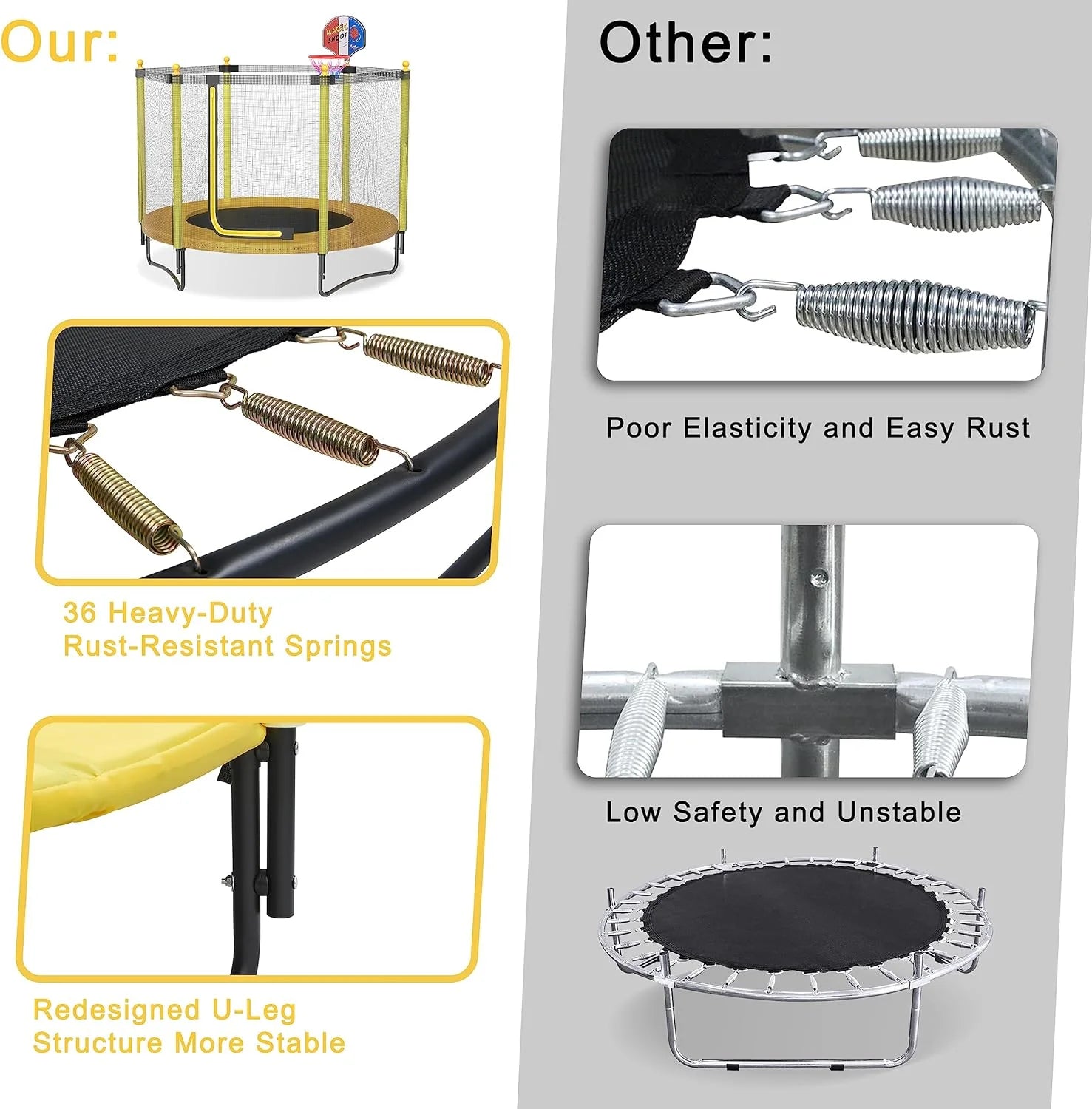 60 Kids Trampoline with Safety Enclosure Net, 5FT Toddler Indoor & Outdoor Trampoline/w Basketball Hoop - Parent-Child Interactive Game Fitness Trampoline Toy Gift for Boys and Girls Age 1-8