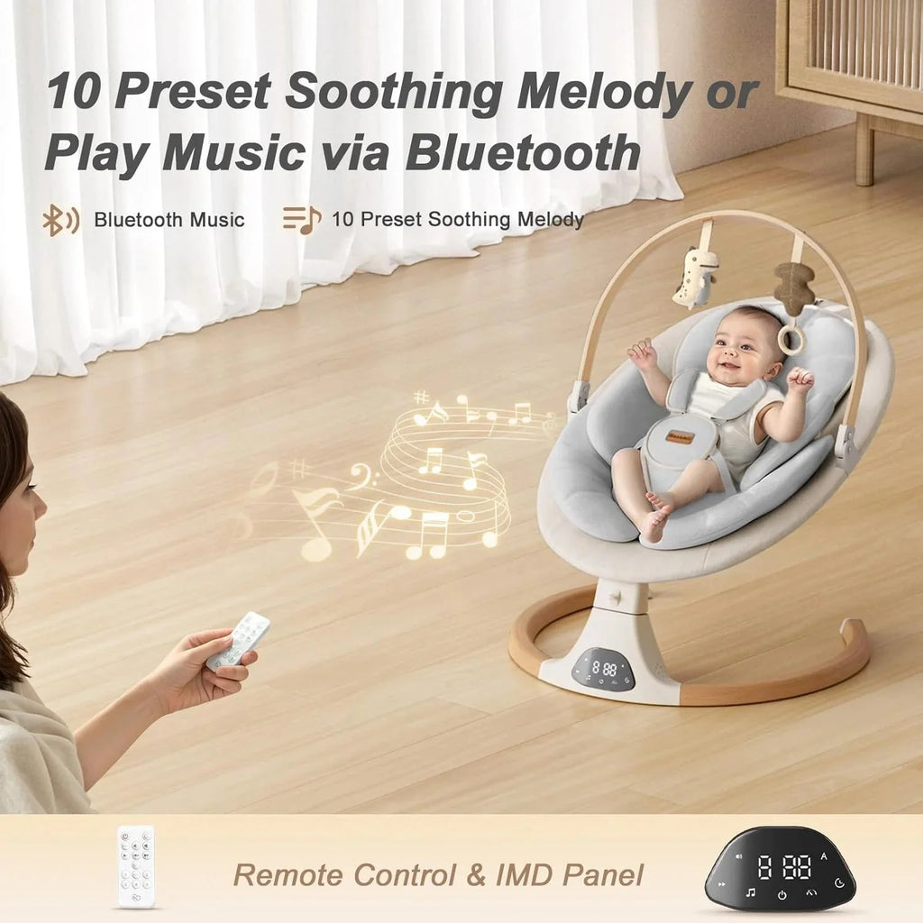 Baby Swings for Infants, Monamii Baby Swing, Bluetooth Infant Swing with Music Speaker, 5 Speeds and Remote Control, Indoor & Outdoor Use