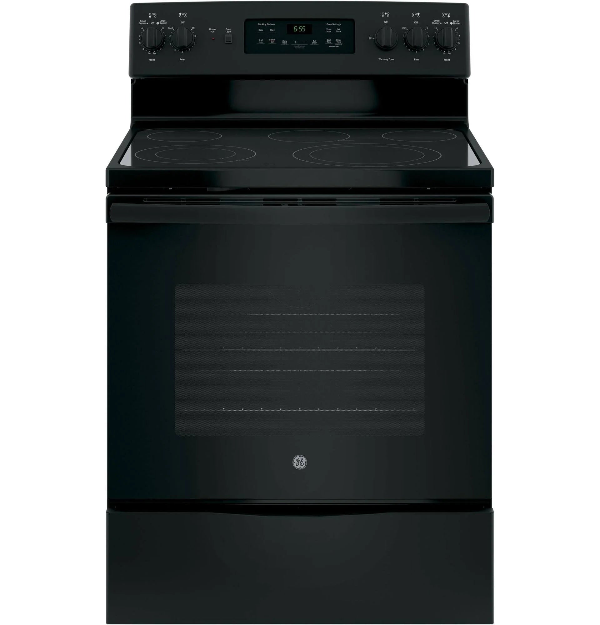 GE 30′′ Freestanding Electric Range, Black – Dual-Element Cooktop, Convection Oven, Self-Cleaning