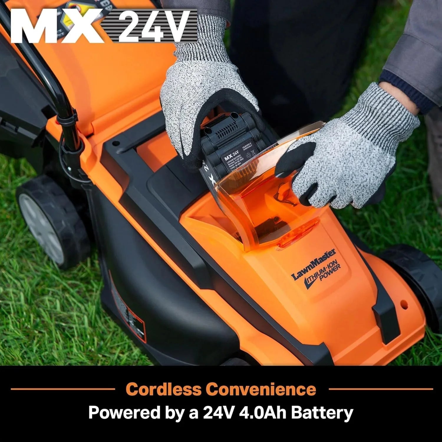 LawnMaster Cordless 13-Inch Lawn Mower 24V Max with 2X4.0Ah Battery and a Charger