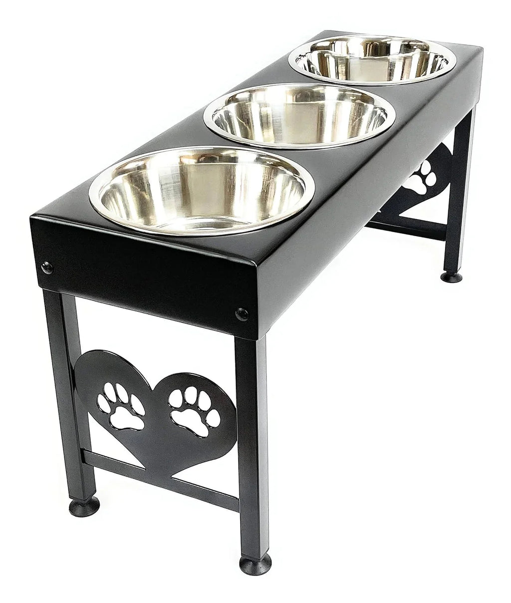 Pet Feeding Station Triple 3-Quart Metal Dog Bowl 16 Tall