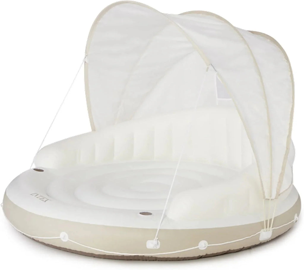 58292EP Canopy Island Inflatable Pool Float: Comfortable Lounge Surface – Built-in Cup Holders – Detachable Sunshade – 440lb Max Weight Capacity – 78.5 x 59