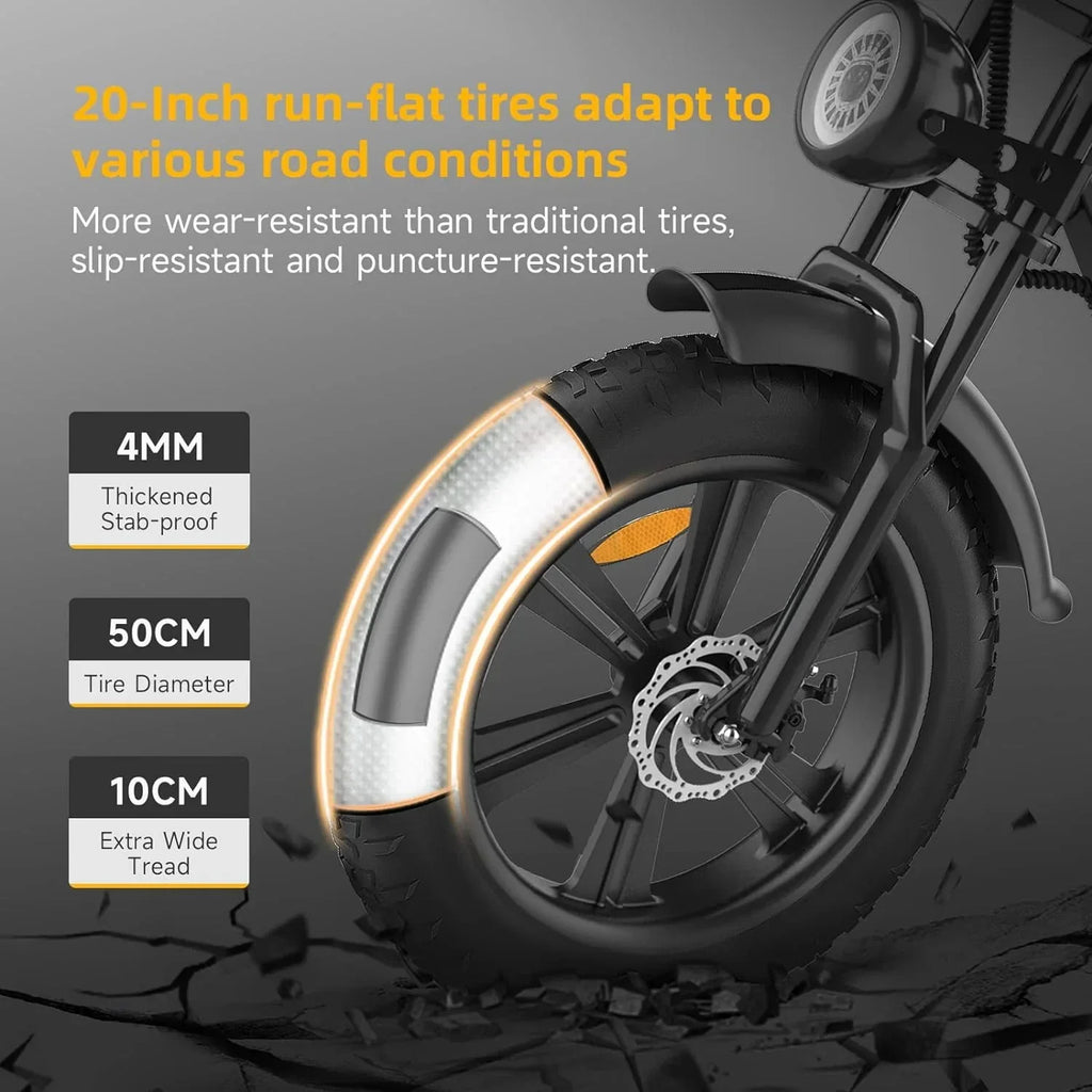 Happyrun Electric Bike for Adults 20 Fat tire with 750W Motor Ebike 48V 18AH Removable Battery 20MPH & 68 Miles