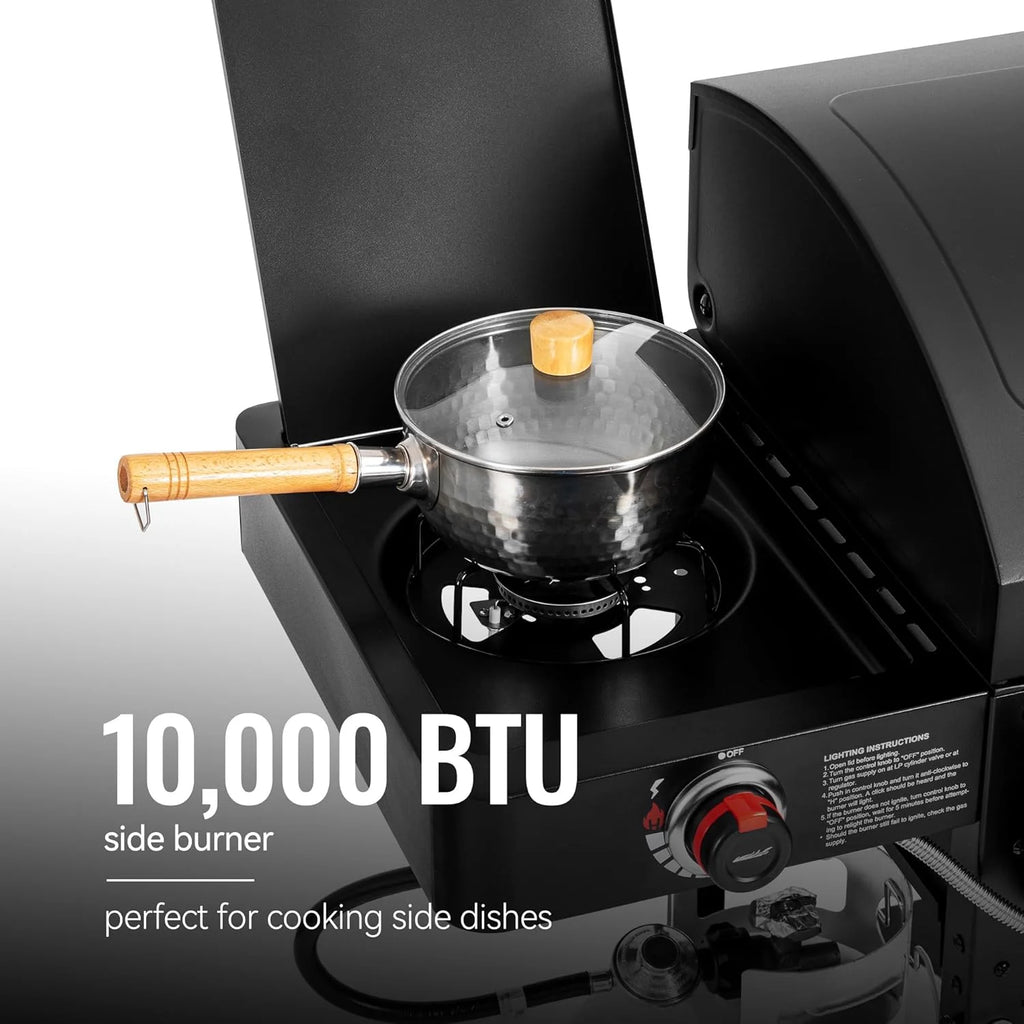 2-Burner Gas & Charcoal Combo Grill with Smoker & Side Burner, 34,000 BTU, 1020 Sq In, Black