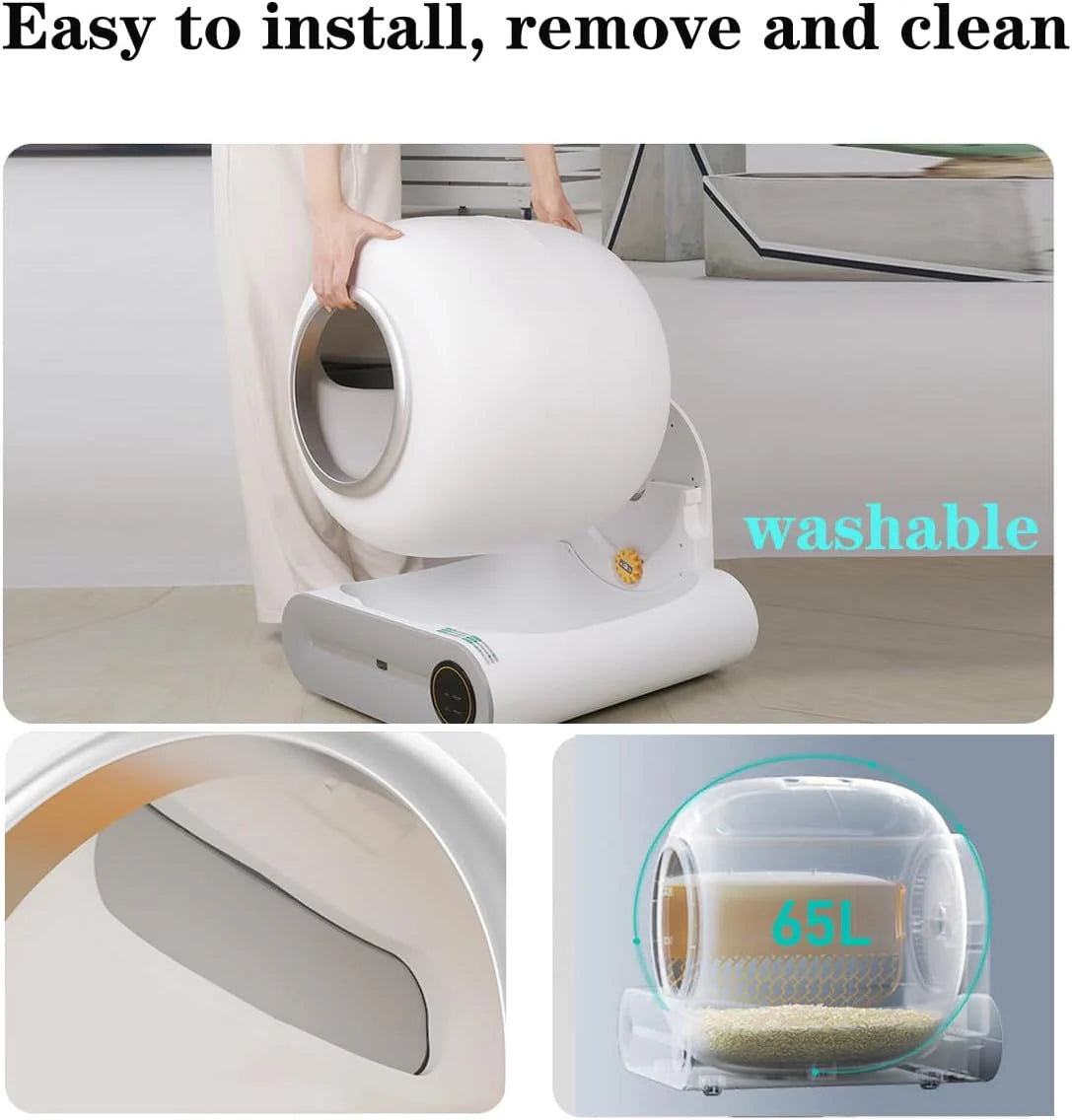 Self-Cleaning Cat Litter Box, Smart Cat Litter Cleaning Robot with APP Control, Automatic Cat Litter Box, Secure Alert/Health Monitor/Ionic Deodorizer/for Multiple Cats Updated