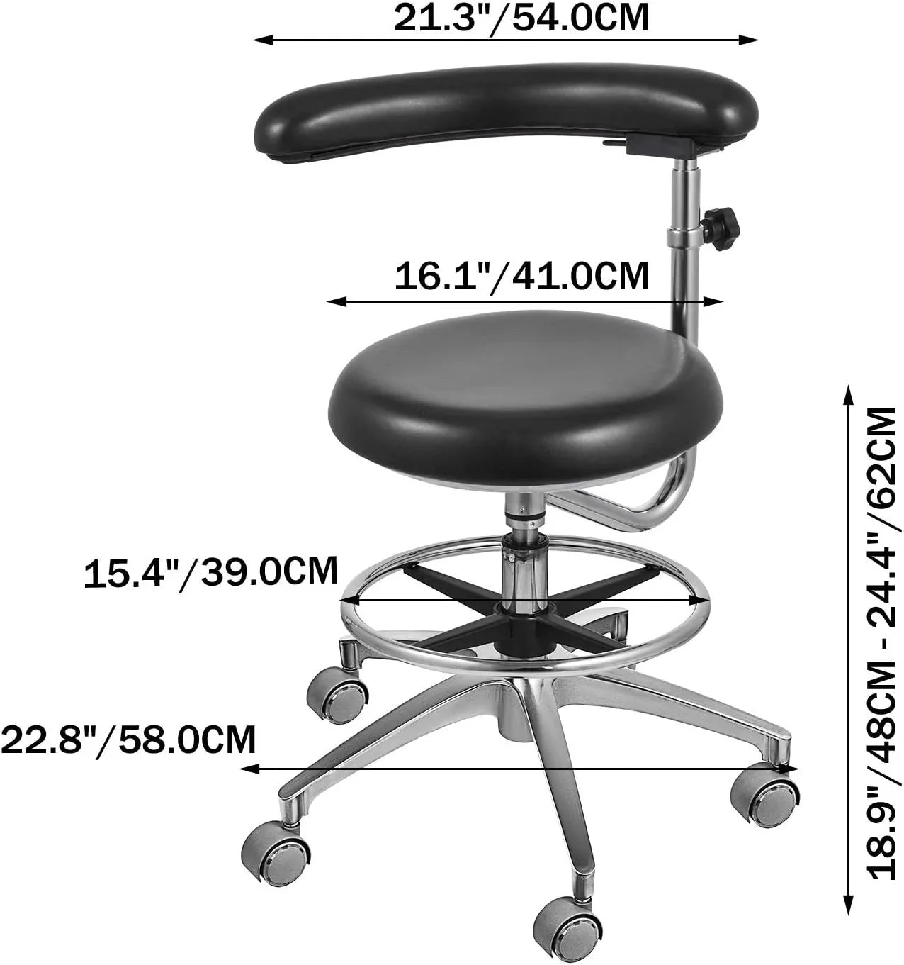 Medical Dental Stool Dentist Chair with 360 Degree Rotation Armrest PU Leather Assistant Stool Chair Height Adjustable Doctor Chair
