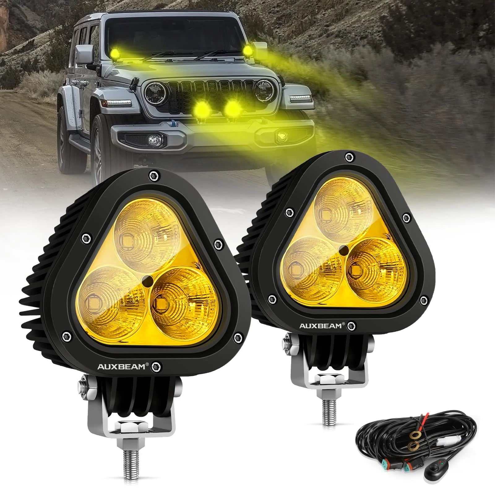 4 inch LED DHF10 LED Pod, Amber Off-road 9000LM 90W Yellow Fog off-road Pod Light Speckled flood light Combination LED driving light Ditch light Universal auxiliary light for Jeep truck ATV UTV