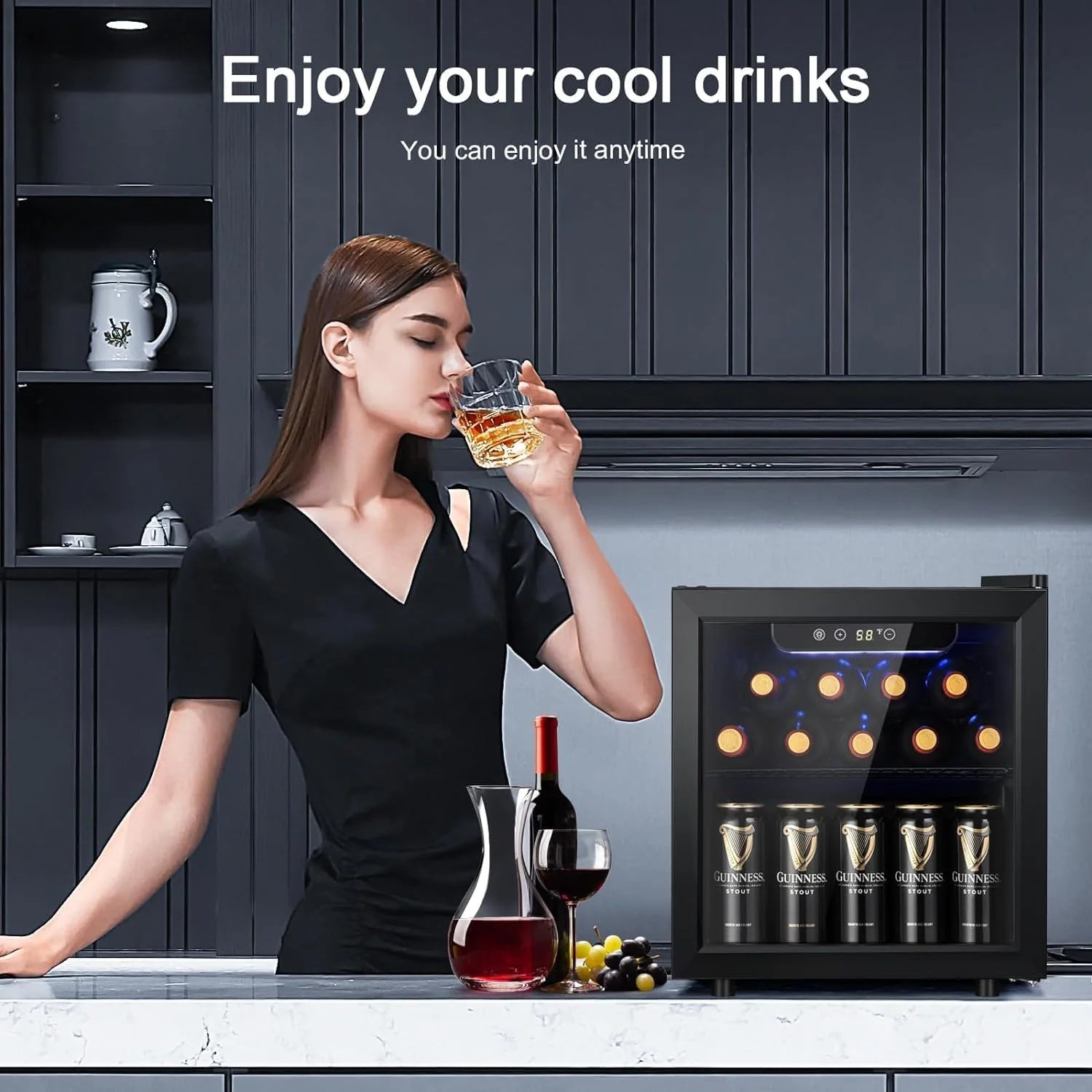 Antarctic Star 36 Bottle Wine Cooler/Cabinet BeverageRefrigerator Small Mini Wine Cellar Beer Soda Bar Fridge Quiet Operation Compressor Adjust Temperature Freestanding Black, 4.4 Cu. ft