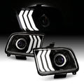 AKKON - Fits 2005-2009 Ford Mustang LED Tube DRL Parking Halogen Type Projector Black Headlights Pair Driver+Passenger