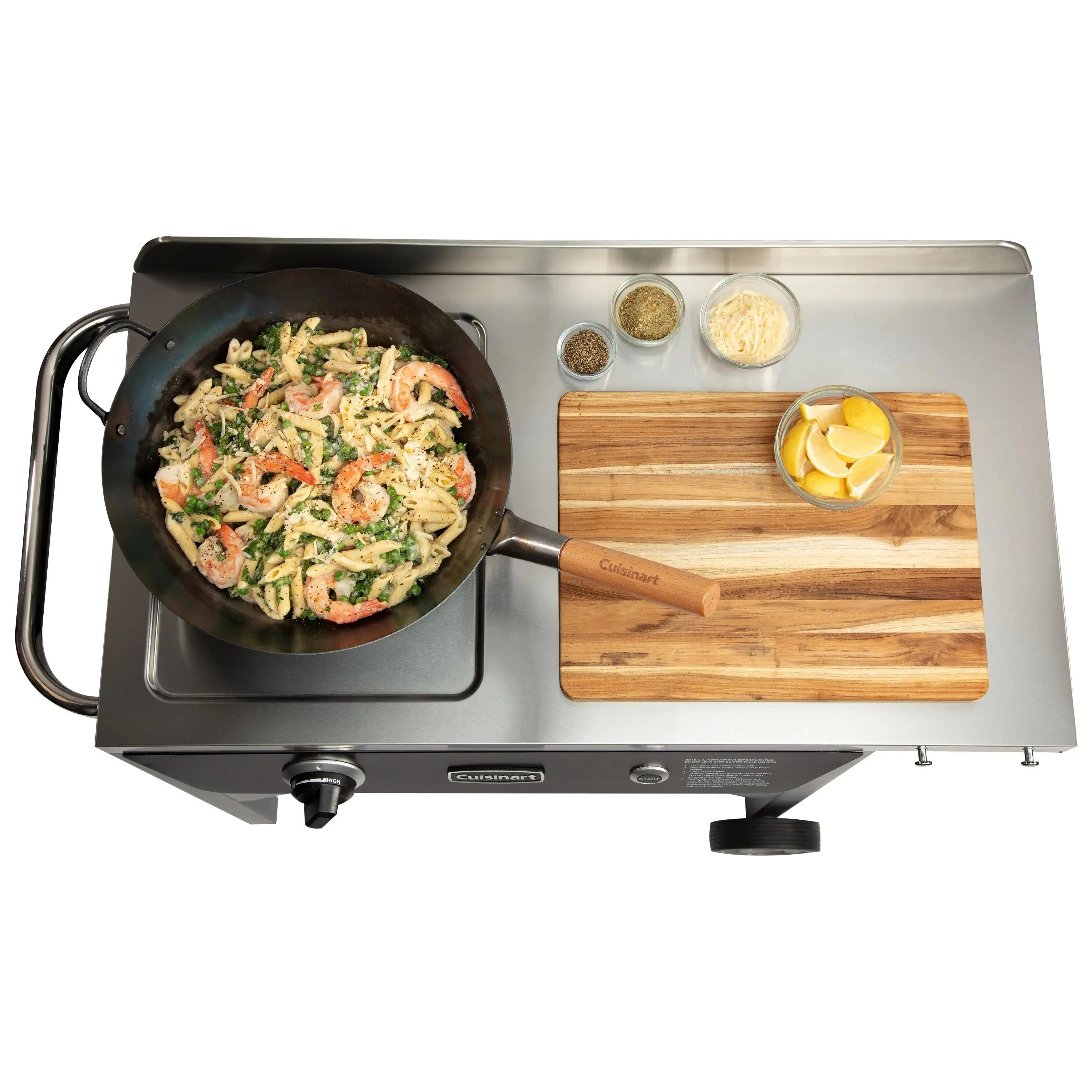 Cuisinart Outdoor Wok Station, 50,000 BTU Propane Outdoor Wok Burner w Prep Table, 14?测?? Carbon Steel Wok for Stir Fry, Searing, BBQ ?? Black