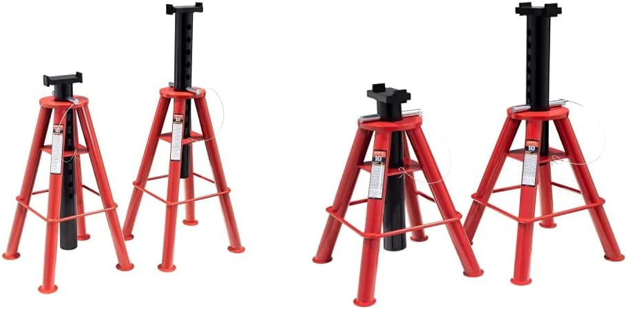 10-Ton Medium Height Pin Type Jack Stands, Pair, Red