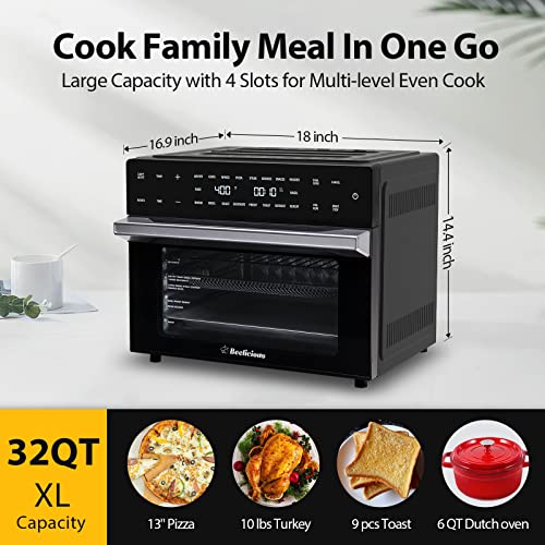 32QT Extra Large Air Fryer, 19 In 1 Air Fryer Toaster Oven Combo with Rotisserie and Dehydrator, Digital Convection Oven Countertop Airfryer Fit 13 Pizza, 6 Accessories, 1800w (Black) : Home & Kitchen