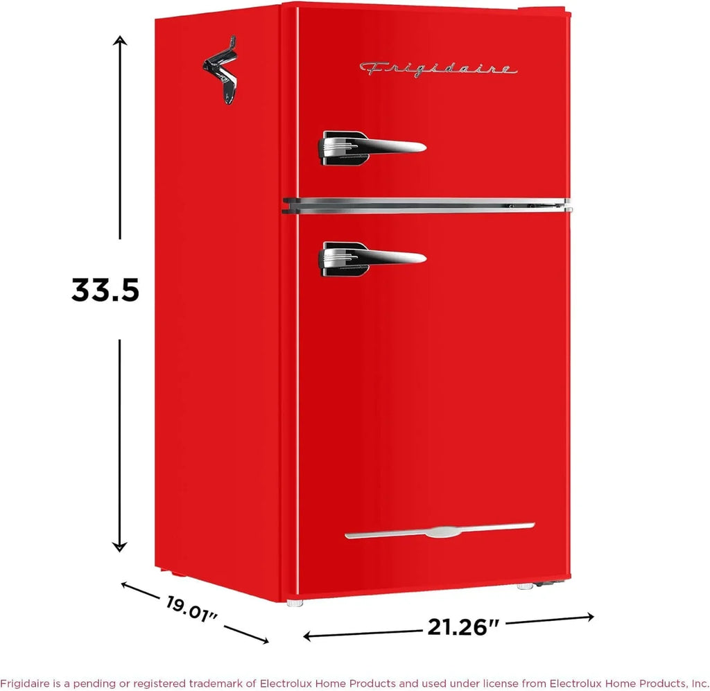 Frigidaire Retro Mini Fridge with Freezer & Side Bottle Opener-Small 2 Door Refrigerator for Office Bar or College Dorm Room-3.1 Cu Ft – 19”D x 20.5 W x 33.5 H
