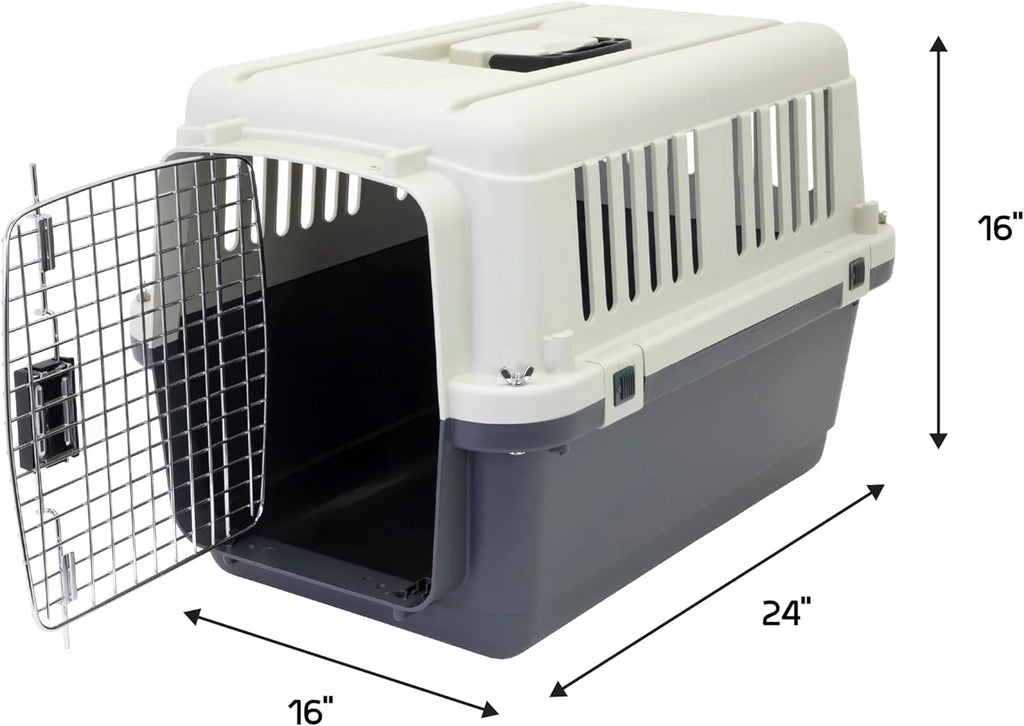 Designs Plastic Kennels Rolling Plastic Airline Approved Wire Door Travel Dog Crate, XXX-Large, Gray