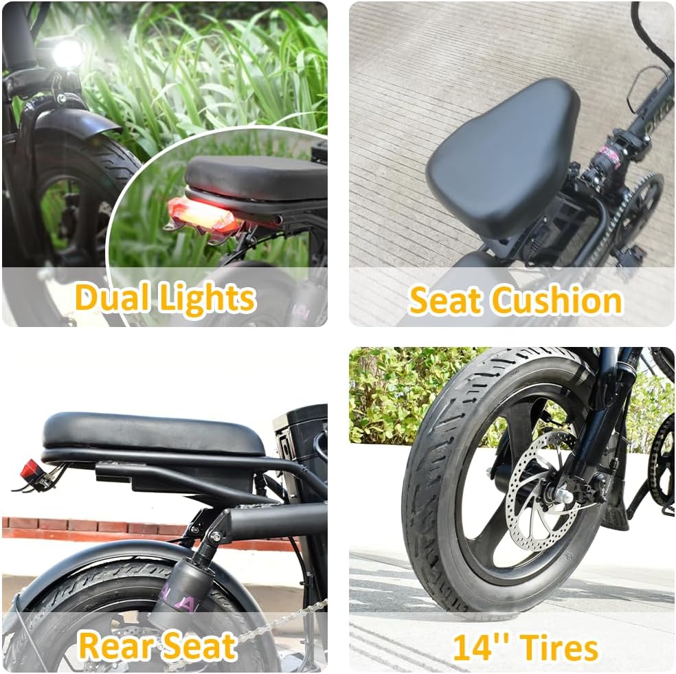 Folding Electric Bike for Adult 400W Brushless Motor Ebike with 48v30A 1440WH Removable Battery UP to 23Mph, 14 Fat Tire City Commuter Ebike,70Miles