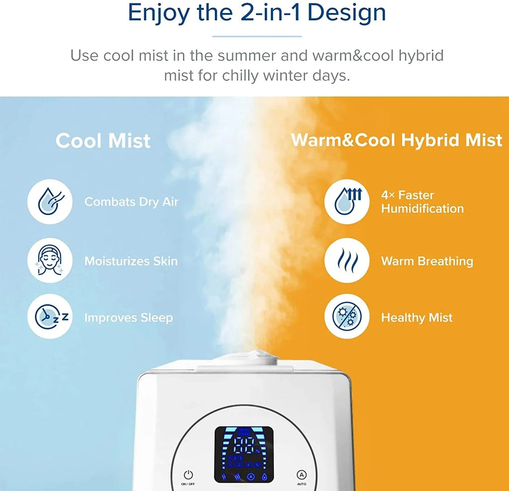 Humidifiers for Bedroom Large Room 6L Warm and Cool Mist for Families Plants with Built-in Humidity Sensor