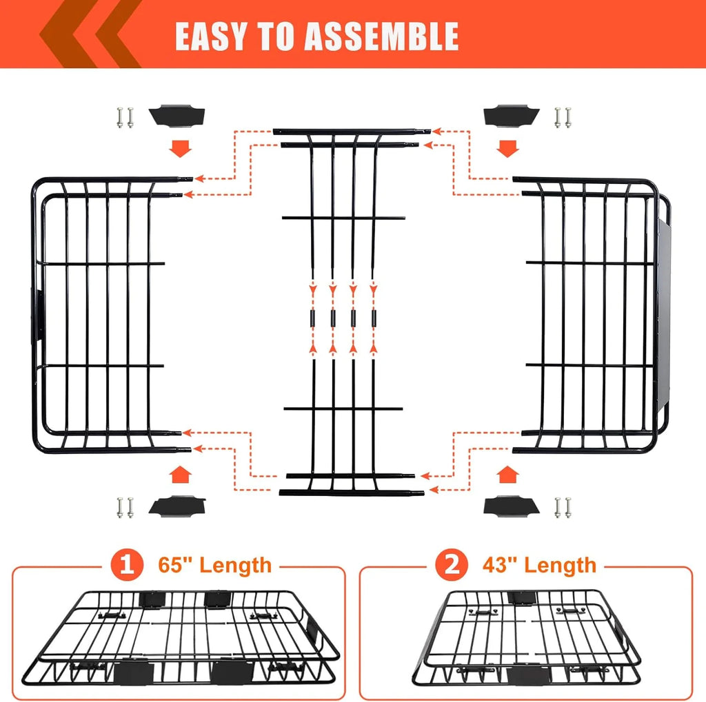 Folding hitch mounted cargo basket 60 With hook stabilizer, net and straps