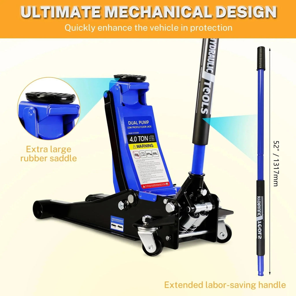 4-Ton Floor Jack, Low Profile Car Jack, Heavy-Duty Trolley Jack Car Lift with Dual Pump Pistons, Lifting Range 4-21, 8000LBS