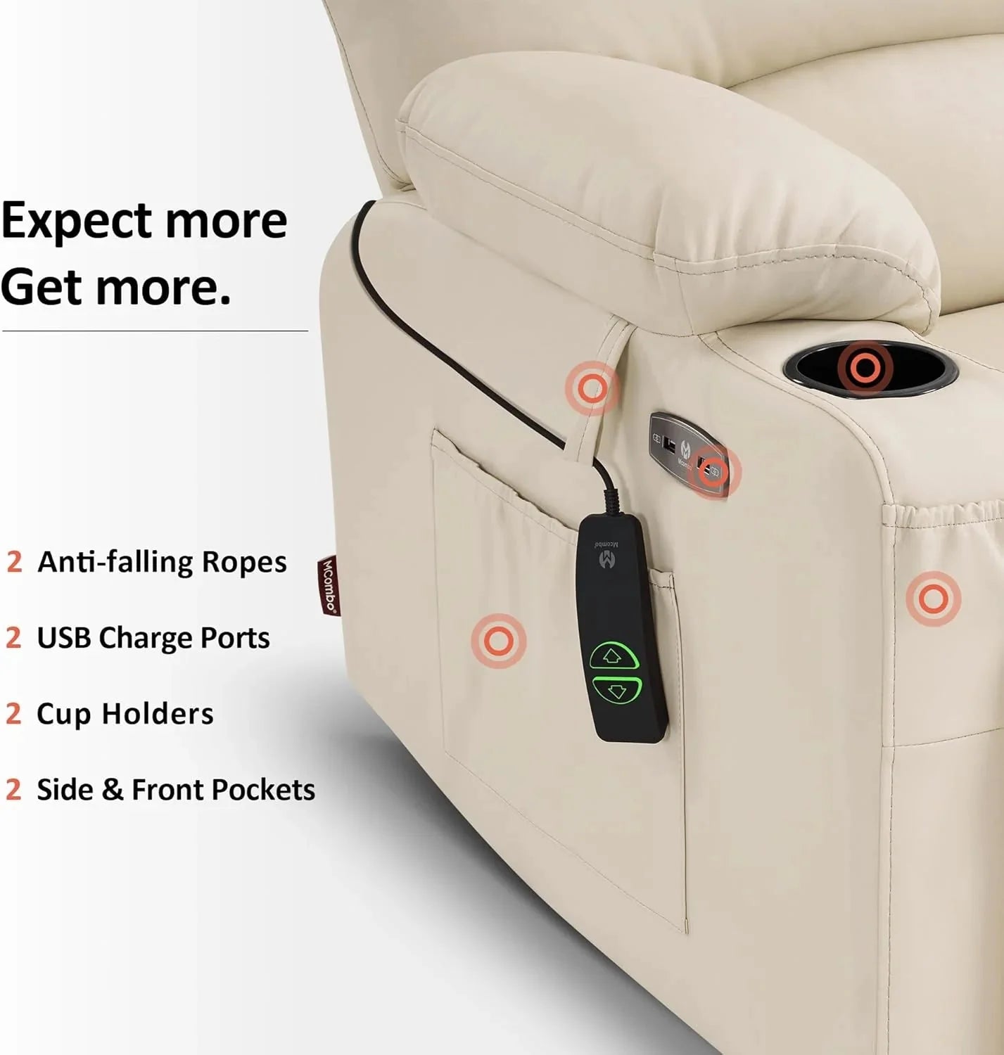 Heated Lift Recliner for Seniors with USB & Cup Holders