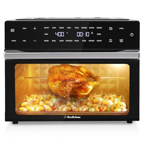 32QT Extra Large Air Fryer, 19 In 1 Air Fryer Toaster Oven Combo with Rotisserie and Dehydrator, Digital Convection Oven Countertop Airfryer Fit 13 Pizza, 6 Accessories, 1800w (Black) : Home & Kitchen