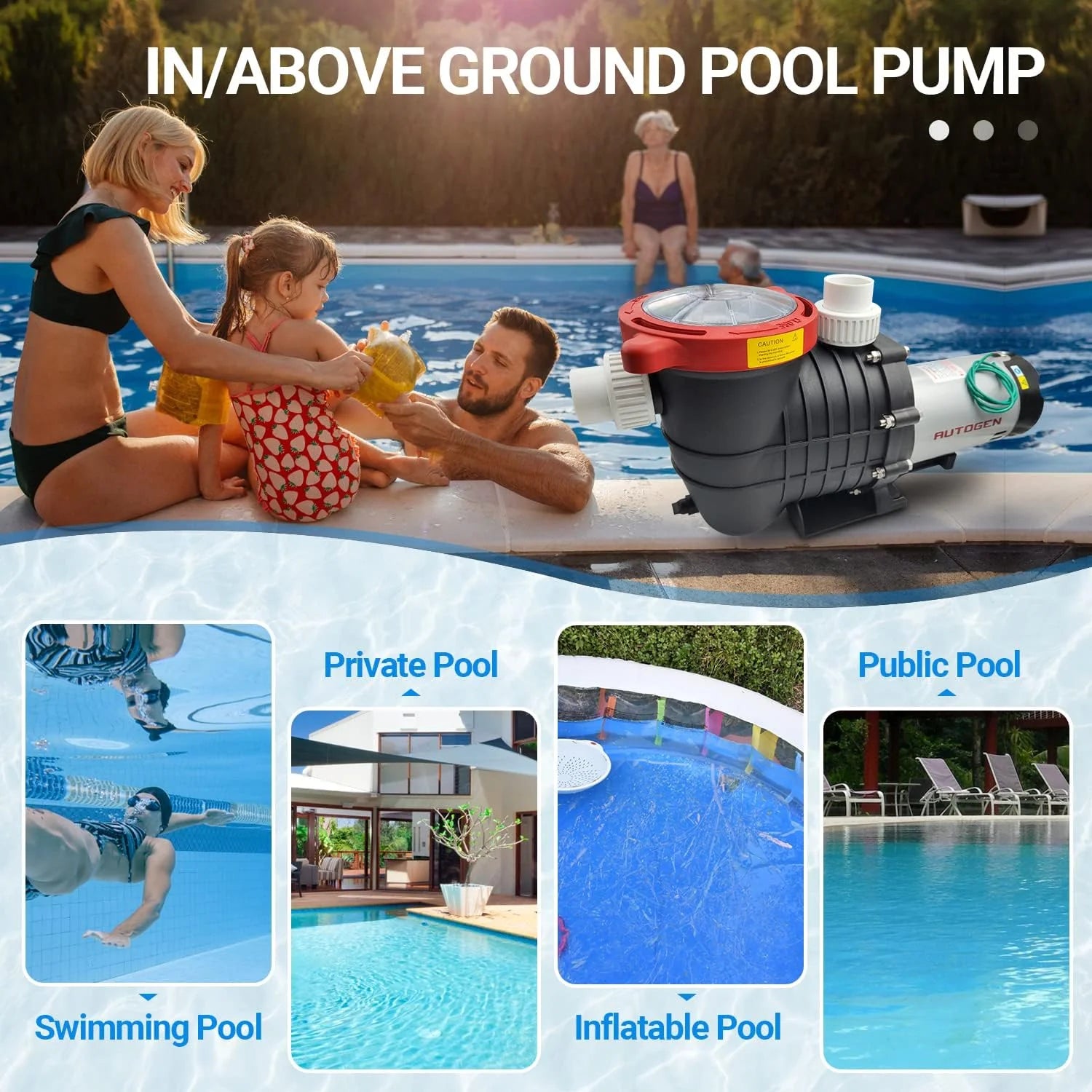 1.5 HP Pool Pump, 7500 GPH Swimming Pool Pump, 115V/230V Dual Voltage Pool Pump,1100 W Above Ground Pool Pump with Strainer Basket and Drain Plug