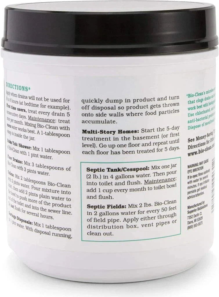 Bio-Clean natural drain cleaner, suitable for septic tanks and grease traps, environmentally friendly