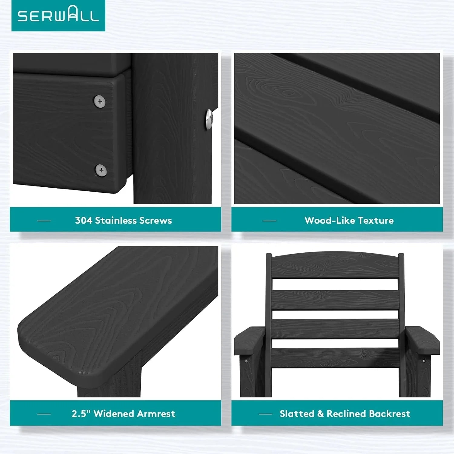 SERWALL 7-Piece Patio Table Set, Outdoor HDPE Dining Furniture with Umbrella Hole, All Weather Table and Chairs for Lawn, Garden, Poolside, Aruba