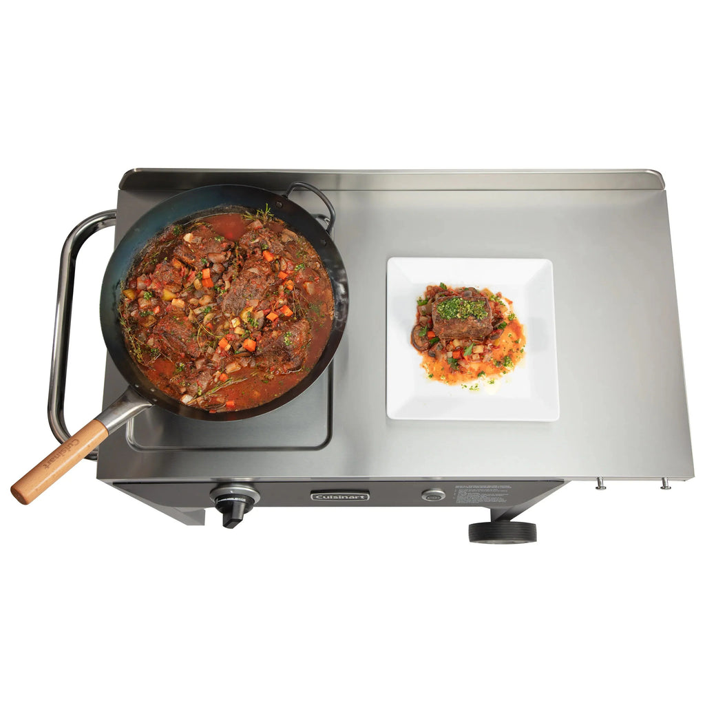 Cuisinart Outdoor Wok Station, 50,000 BTU Propane Outdoor Wok Burner w Prep Table, 14锟芥?锟斤拷 Carbon Steel Wok for Stir Fry, Searing, BBQ 锟斤拷 Black