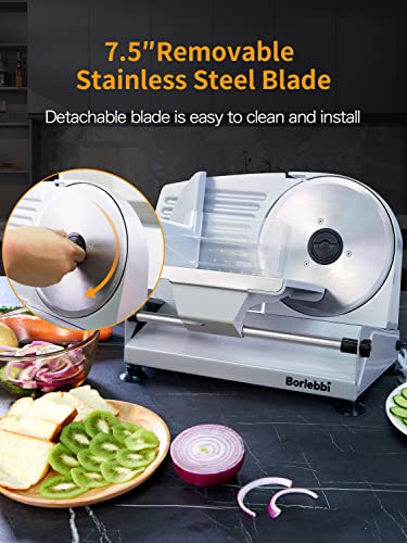 Meat Slicer, 200W Electric Food Slicer with Two Removable 7.5Stainless Steel Blades