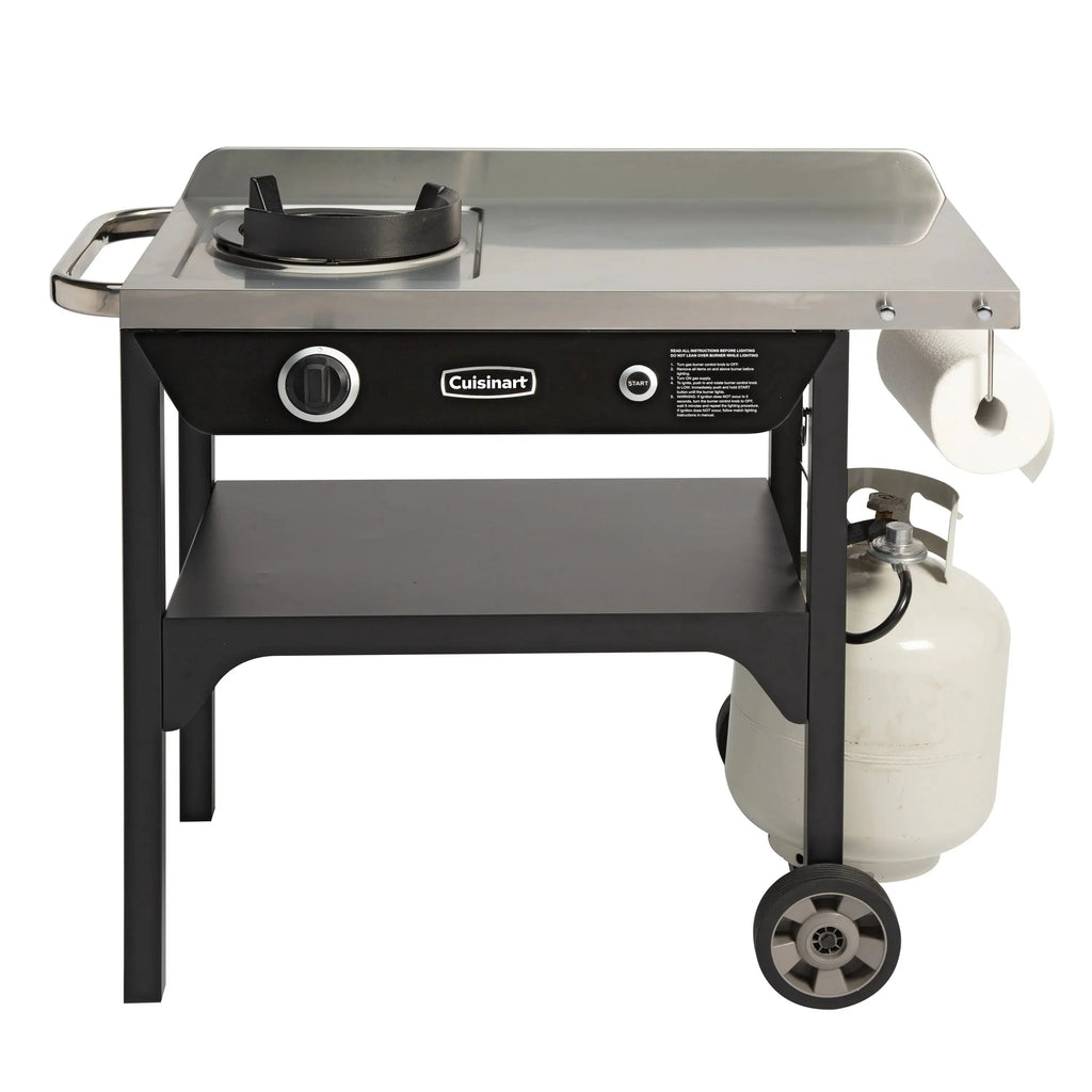 Cuisinart Outdoor Wok Station, 50,000 BTU Propane Outdoor Wok Burner w Prep Table, 14锟芥?锟斤拷 Carbon Steel Wok for Stir Fry, Searing, BBQ 锟斤拷 Black