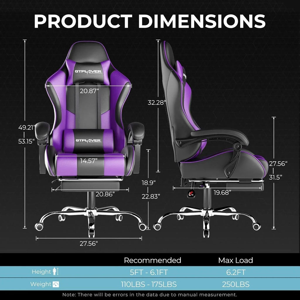 GTPLAYER Gaming Chair with Footrest and Lumbar Support Ergonomic Computer Chair with Headrest, 360 Swivel, Height Adjustable, White