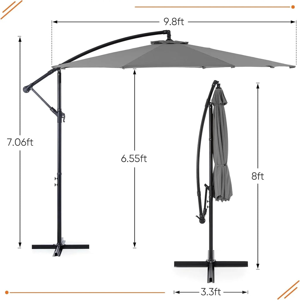 9.8FT Offset Patio Umbrella Hanging Cantilever Umbrella Outdoor Sun Shade with Easy Tilt Adjustment, 8 Ribs, UV Protection for Backyard, Lawn, Garden and Pool, Blue