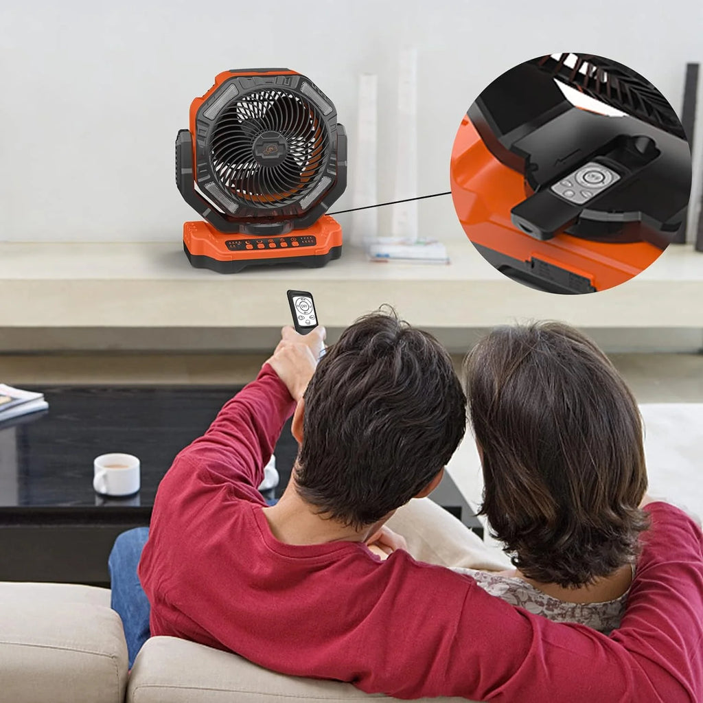 40,000mAh Battery Operated Fan, 13 Remote Camping Fan with LED Auto-Oscillating Rechargeable Fan Powerful Portable Desk Fan for Home, Camping, RV, Courtyard, Picnic, Emergency Power