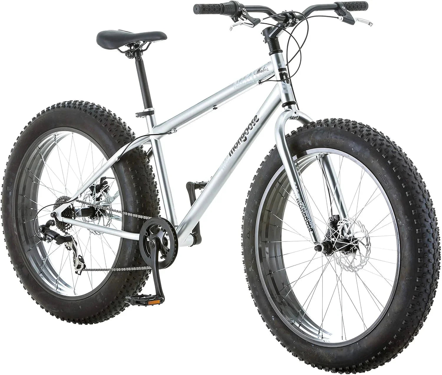Malus Mens and Women Fat Tire Mountain Bike, 26-Inch Bicycle Wheels, 4-Inch Wide Knobby Tires, Steel Frame, 7 Speed Drivetrain, Shimano Rear Derailleur, Disc Brakes